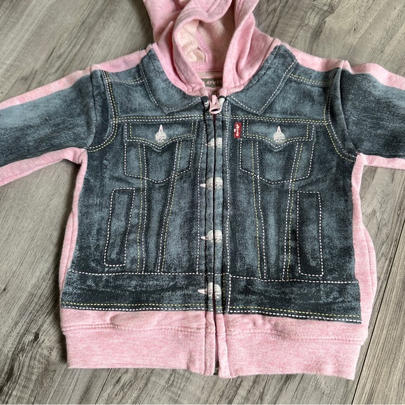 NWT Levis Baby Pink & Blue Jean Jacket Look Zipper Hoodie . Size 12 months - Picture 8 of 11